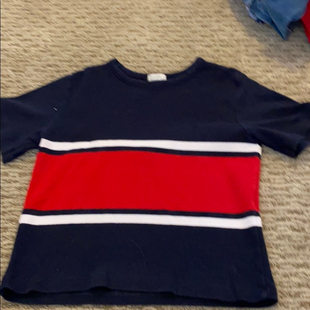 Blue red and white shirt